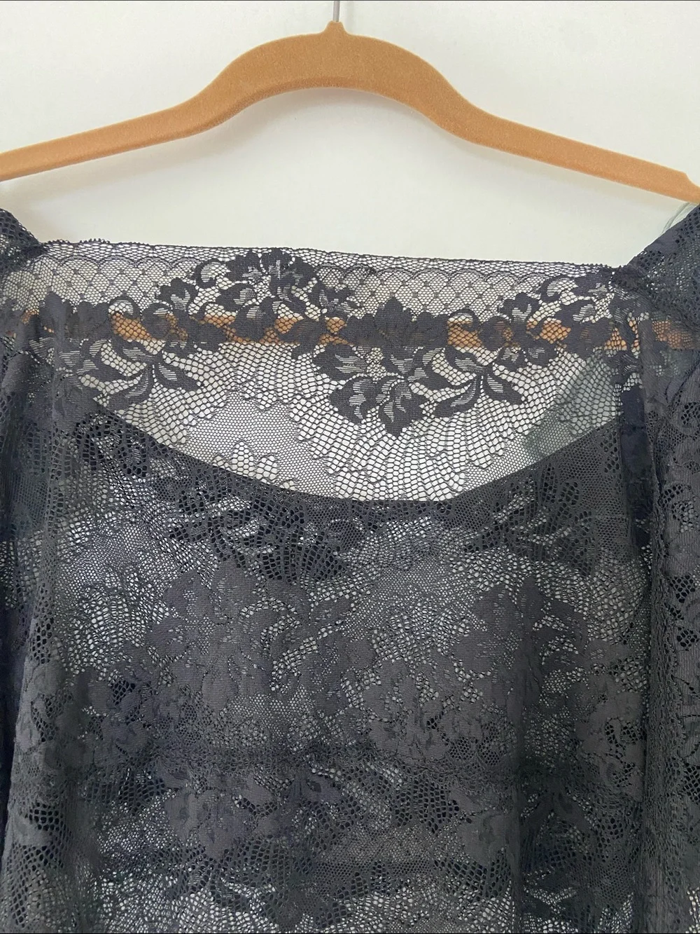 Free People Mademoiselle Black Lace Long-Sleeve Tie-Shoulder Top
